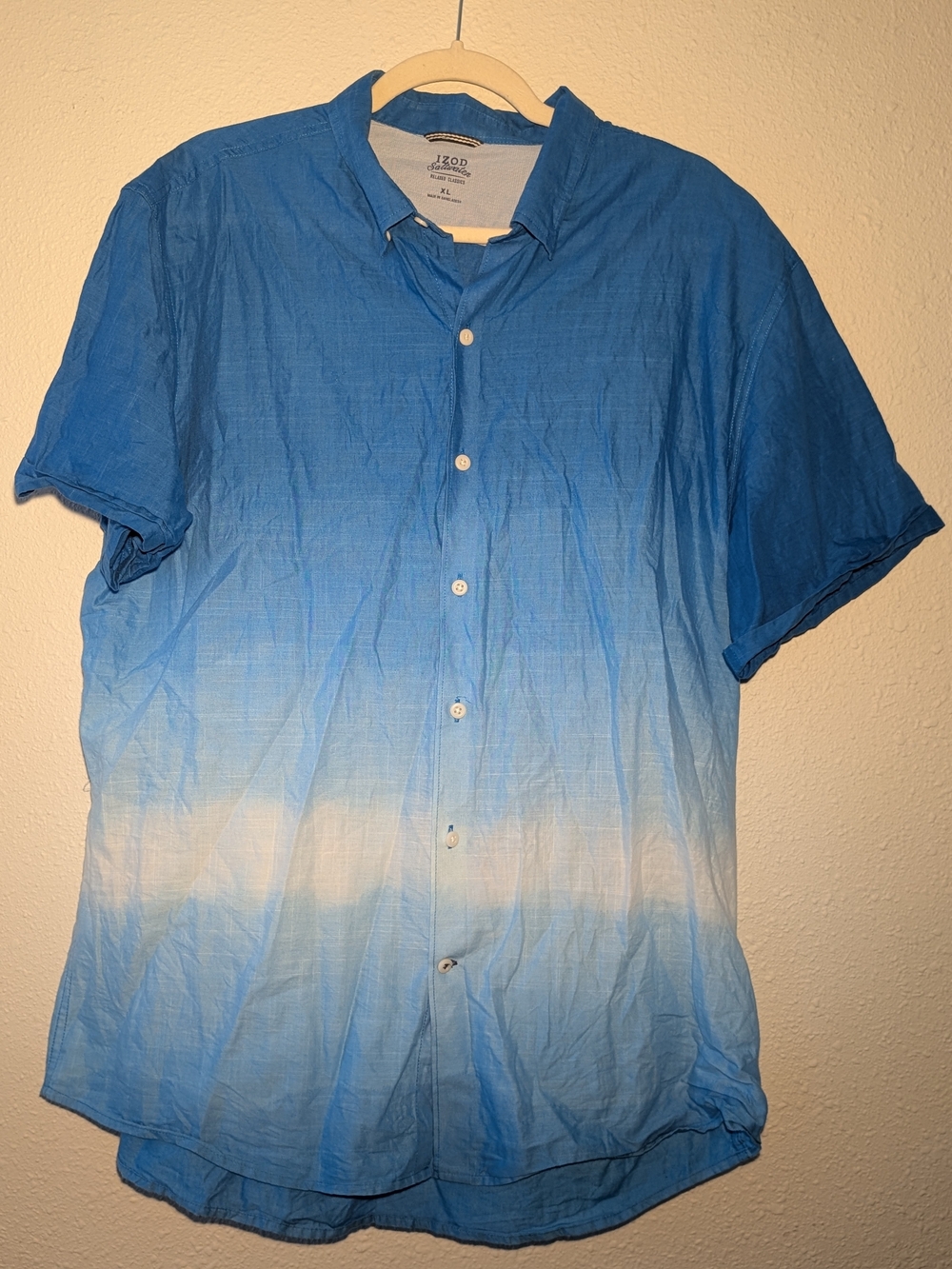 Izod Blue Ombre Short-Sleeve Button-Down Shirt XL